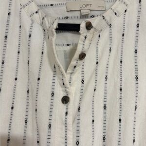 LOFT Ivory and Charcoal Patterned Dress